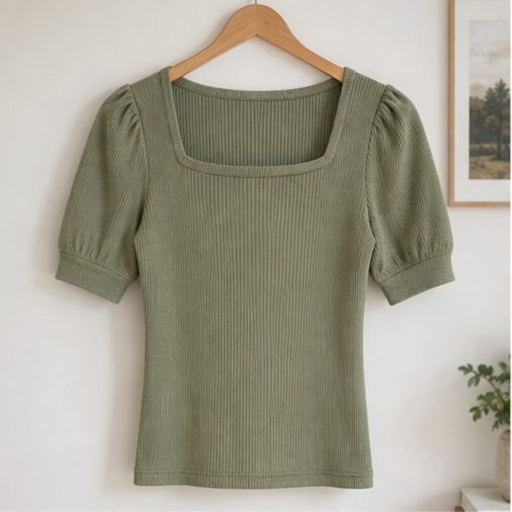 Sage Ribbed Square Neck Top